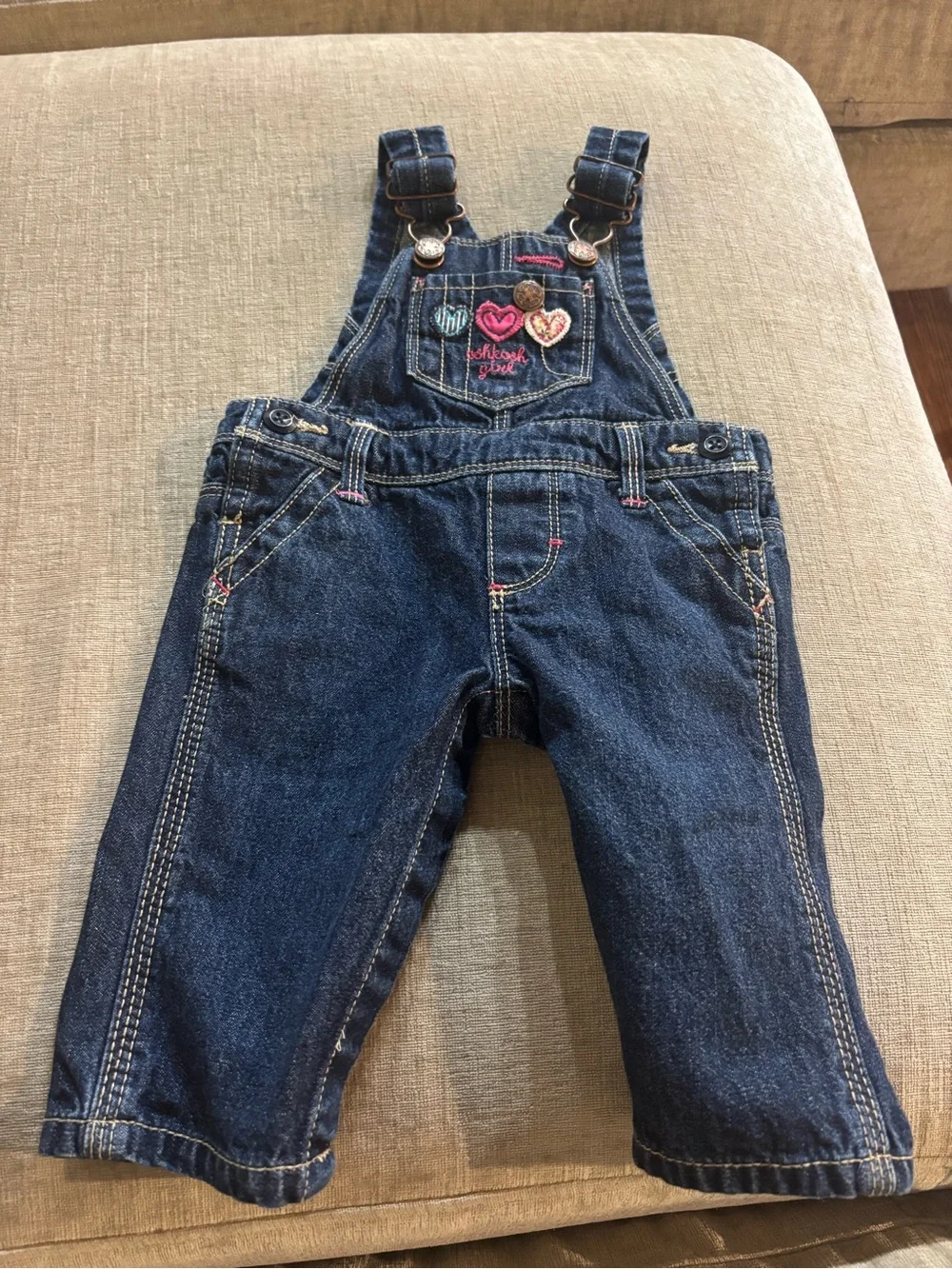 2000s OshKosh B’gosh Heart Embroidered Denim Overalls 3M Runs Large